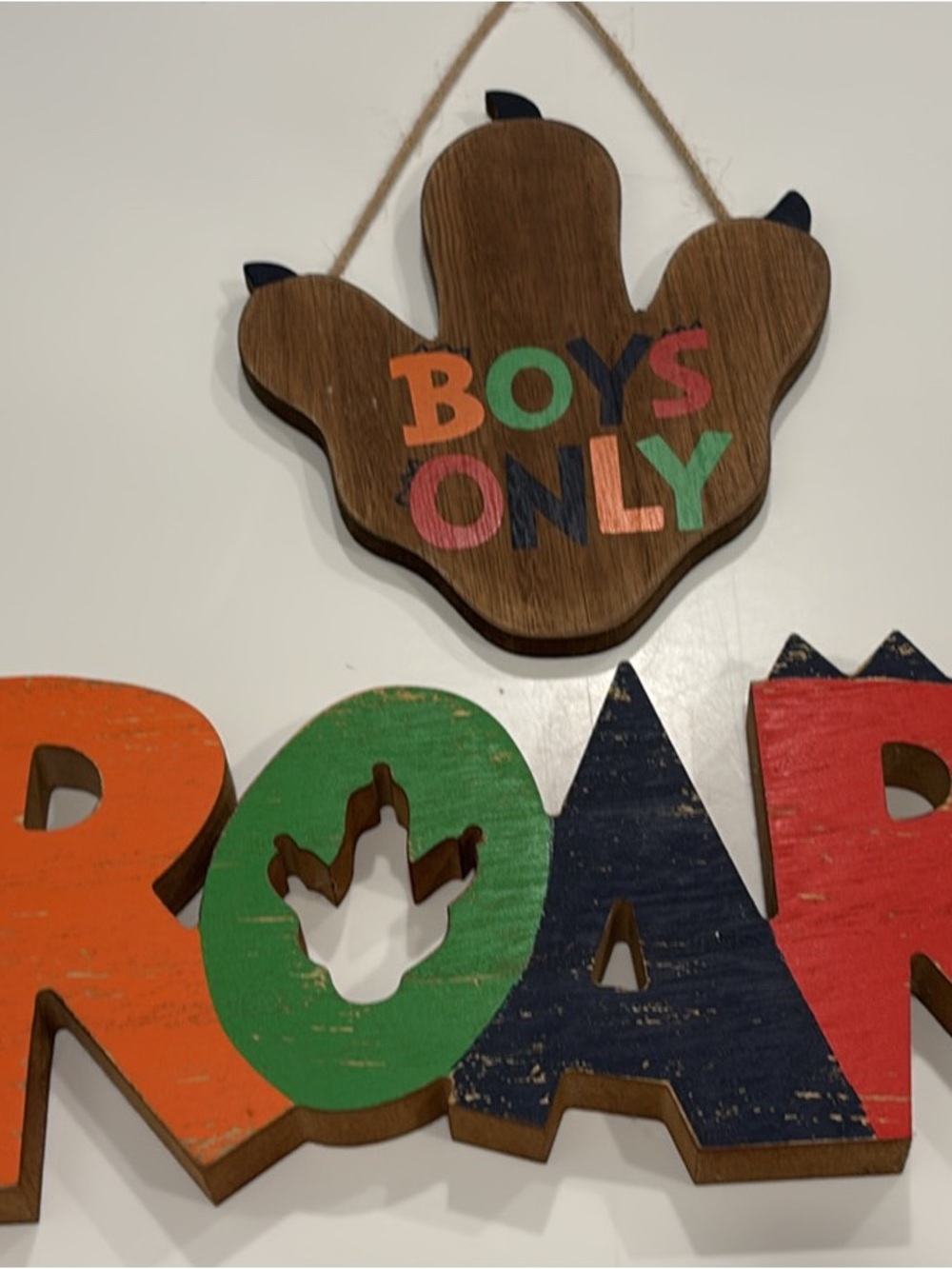 Wooden Dino Themed Wall Signs - Multicolor